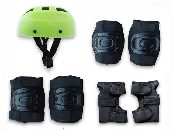 TA Kids Skating Protection Kit, Safety Helmet with Knee Pads, Elbow Guards and Hand Gloves,(Neon)