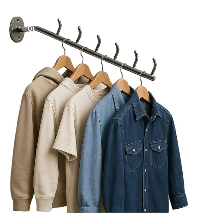 TA  Stainless Steel 6 pin Hook Wall drope Hanger for Cloth -Pack of 1 - Stainless Steel Clothes Hanger Heavy Duty Drying Rack Wall Mount with Hardware Fitting
