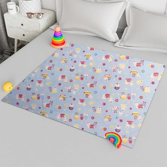 TA Printed Waterproof Baby Crib Bedsheet 36x54 Inch | PVC Urine Proof Mattress Protector | Baby Plastic Sheet for Newborn & Toddler | Pack of 1 (Blue Teddy)