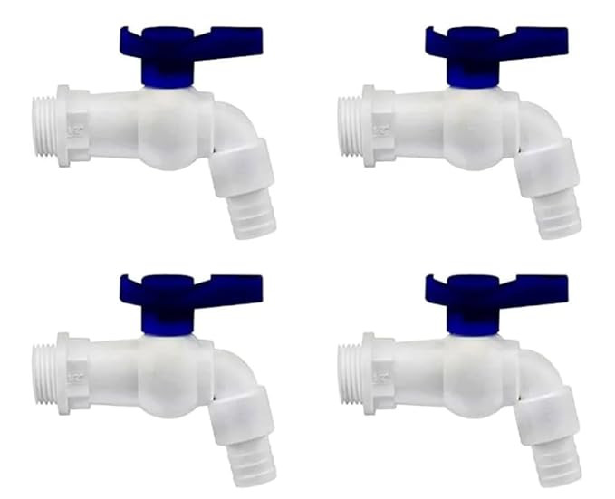 TA  Bath GURU Plastic Heavy Duty 1/2" PVC Nozzle Bib Cock Tap for Bathroom Kitchen and Garden (White) - Pack of 4