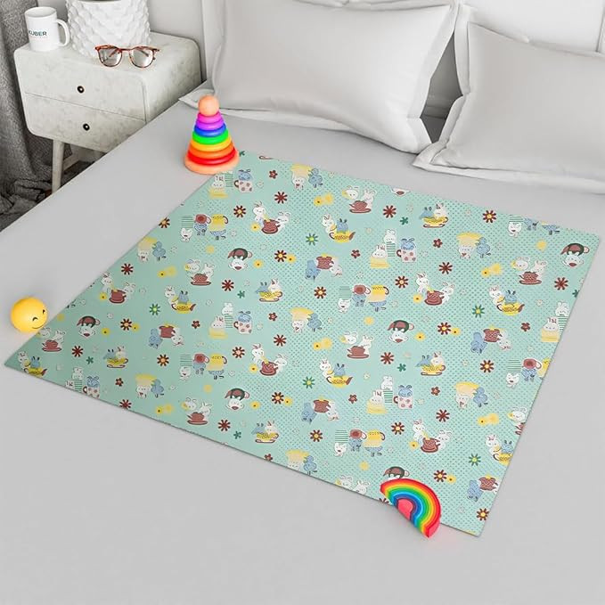 TA Printed Waterproof Baby Crib Bedsheet 36x54 Inch | PVC Urine Proof Mattress Protector | Baby Plastic Sheet for Newborn & Toddler | Pack of 1 (Green Teddy)
