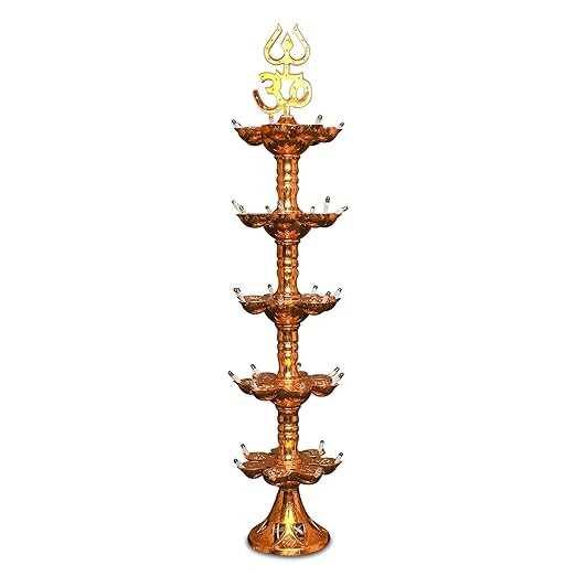 TA Electric Plastic Light Pooja Diya with LED Spark, Home Temple Decor, Electric Diya Golde,Diwali Diya Lamp (1, 4 Layer)