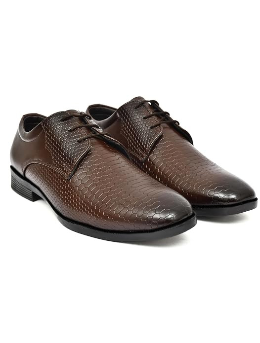TA Mercy Men's Formal Derby Shoes, Brown, Textured Honeycomb Pattern, Lace-Up, Faux Leather, Cushioned Insole
