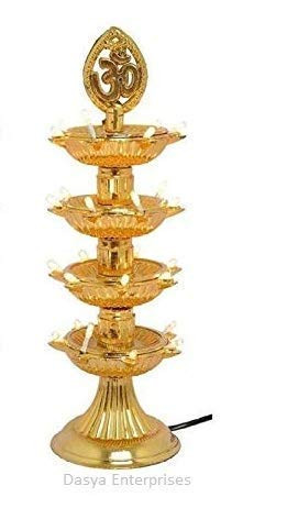 TA 4 Layer Electric Gold LED Bulb Lights Diya/Deep/Deepak for Pooja/Puja/Mandir Diwali Festival Decoration || Made in India Product (Golden)