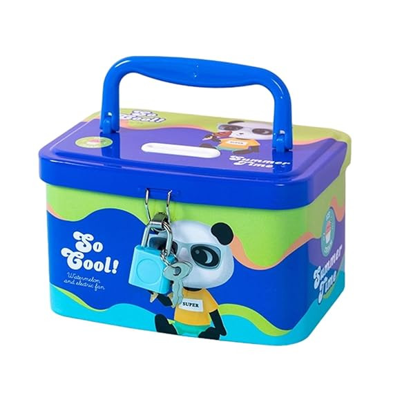 TA Money Saving Tin Coin Bank with Handle, Lock and Key, Piggy Bank for Kids, Gullak for Kid, Birthday Return for Boys & Girls, Money Bank, Coin Box for Kid (C-Multicolor)