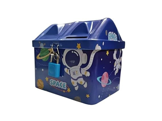 TA Space Adventures Metal Money Bank - Kids Piggy Bank with Blue Astronaut Design, Teaches Saving