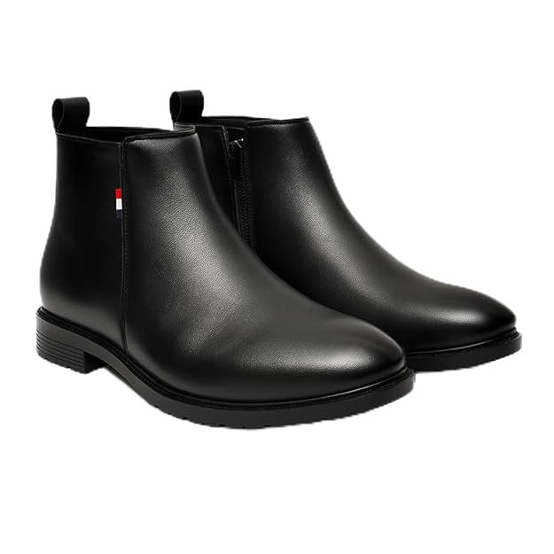 TA Chelsea Boots for Men | Black Leather Ankle Length Formal Shoes | Side Zip Closure | Durable Casual Office Footwear