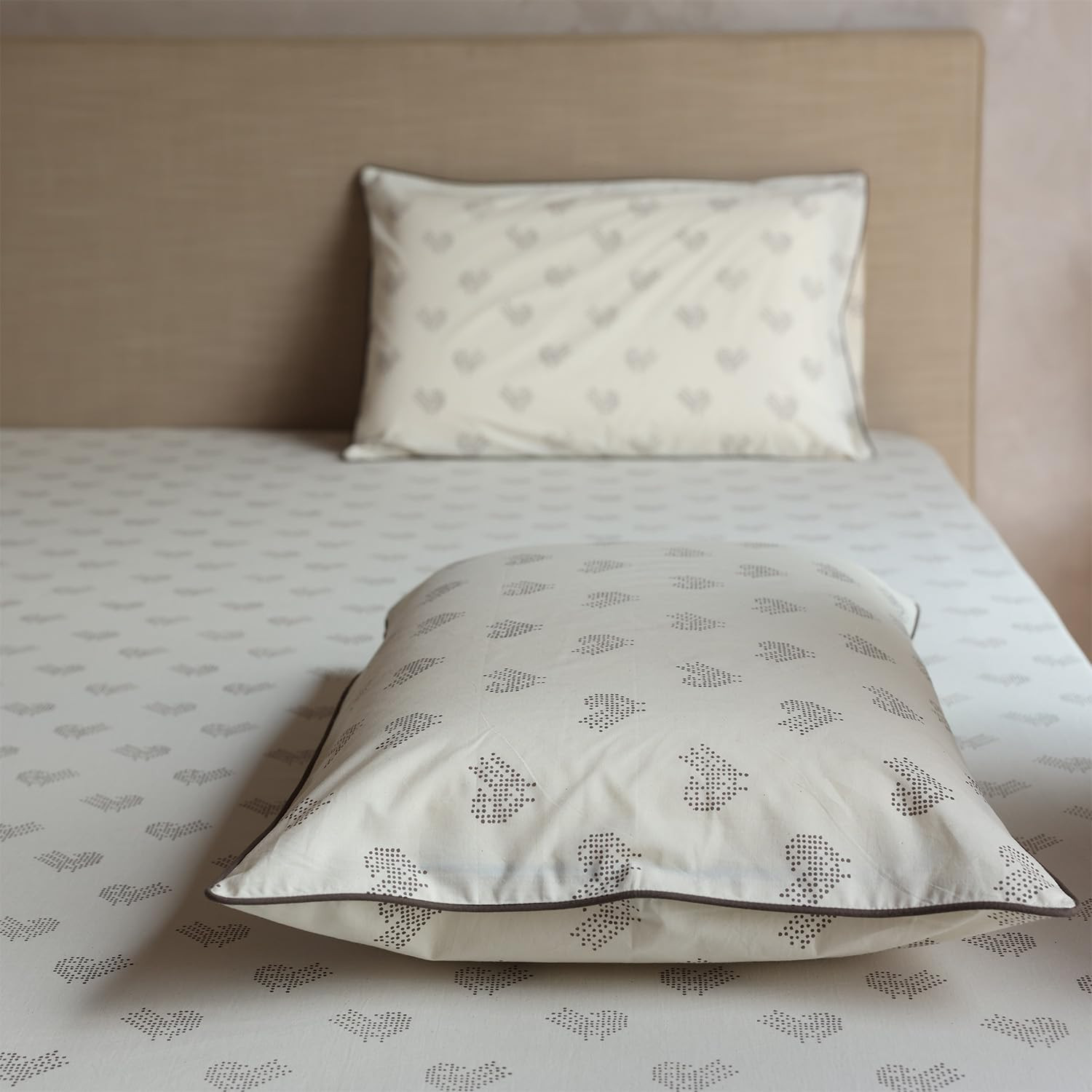 TA Hand Block Printed Bedsheet Set - Brown Sparrow - 100% Cotton, Lightweight & Soft, Bedsheet 106 x 106 in + Pillow Covers 18 x 27 in- Handcrafted Sheets for Modern Indian Home