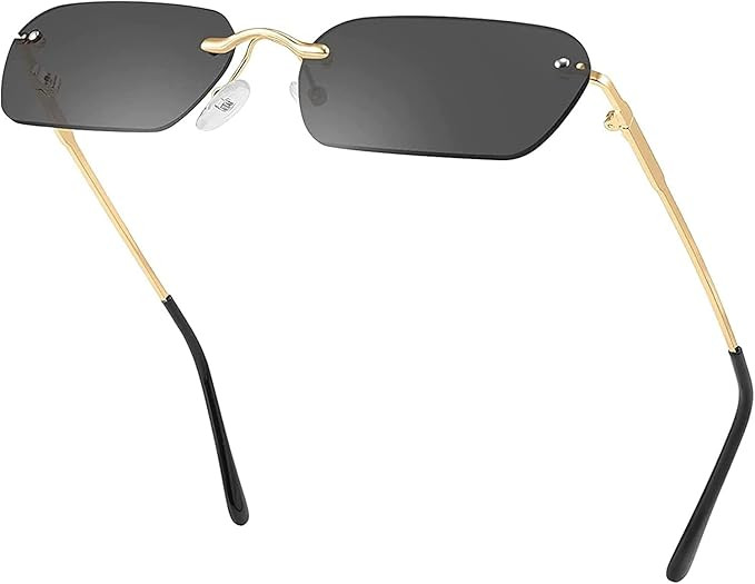 TA Narrow Rimless Sunglasses UV Protection Coating Vintage Rectangle Sunglasses for Women Men
