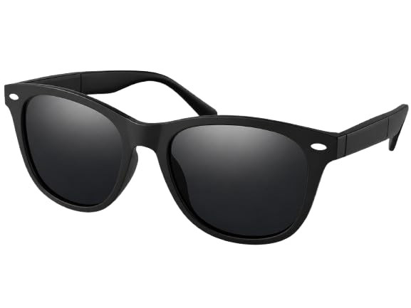 TA UV400 Polarized Sunglasses for Men & Women | Black Wayfarer Style Sunglasses | Anti Glare Driving Shades | Lightweight Casual Outdoor Fashion Eyewear with Protective Hard Case