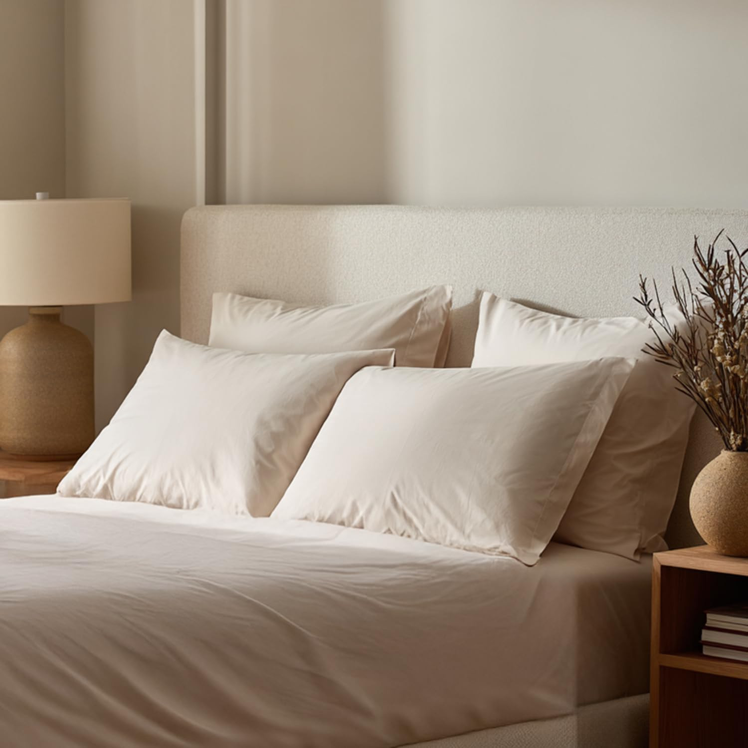 TA Loom Beige Percale Cotton Cooling Bedsheet Set - 100% Cotton, Soft & Breathable, Bedsheet 106x106 in + Pillow Covers 18x27 in, Premium Bed Linen for All Seasons