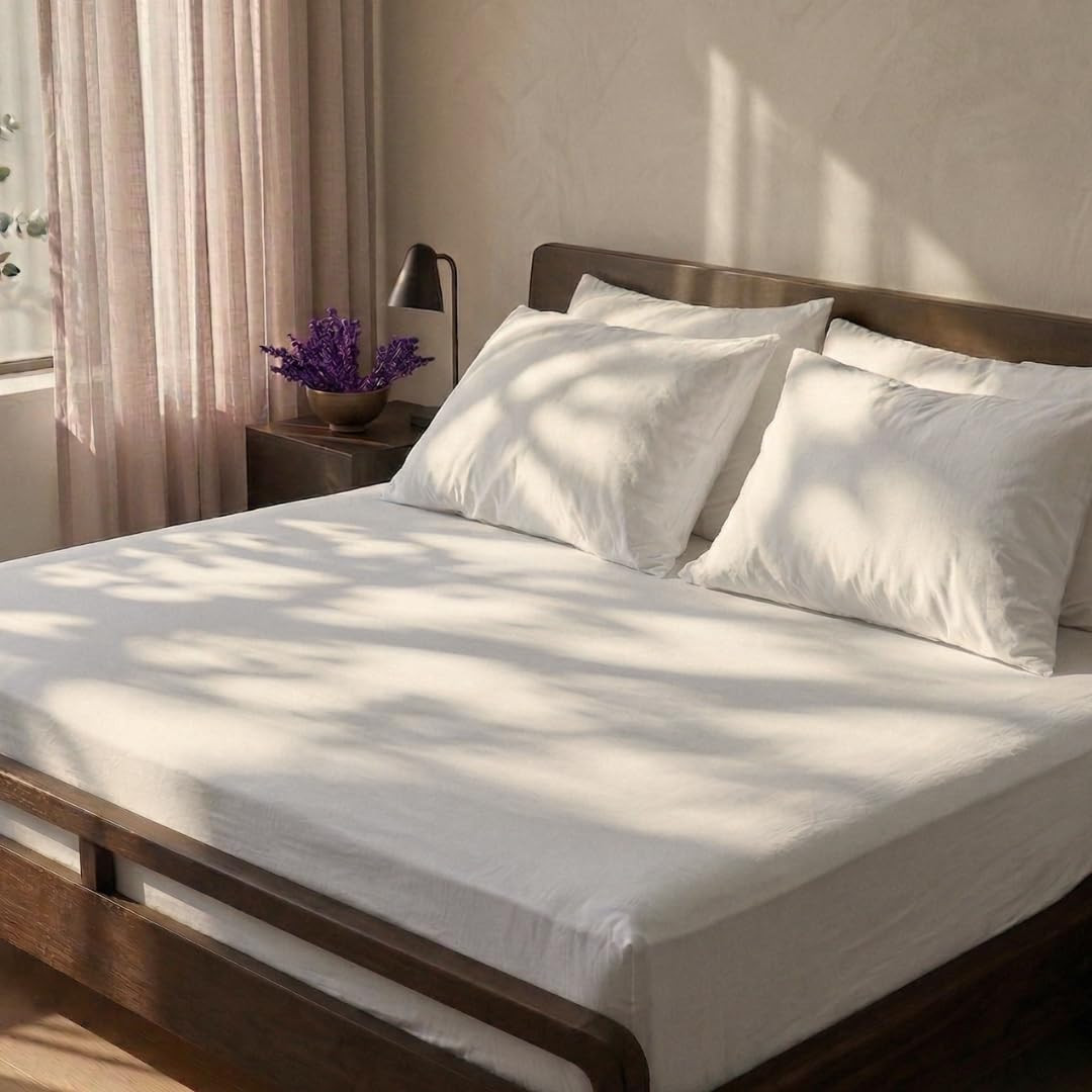 TA 100% Cotton King Size Bedsheet Set (106x106 inches) with 2 Pillow Covers (18x27 inches) – Percale Weave, Soft & Breathable | (Milky White, King)