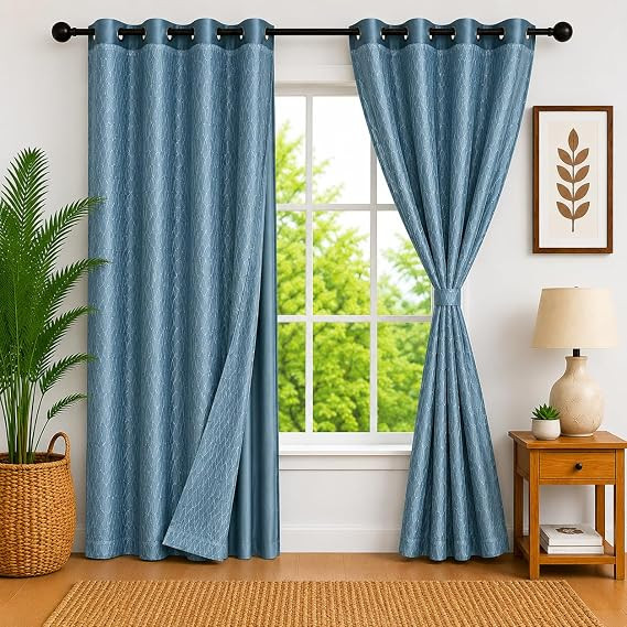 TA Door Curtains 7 Feet Long Set of 2 -Dual-Layer Desing| 100% Room Darkening |Curtains for Living Room and Bedroom | 210cmx115cm, Color- (Aqua Blue, 7 Feet Pack of 2)