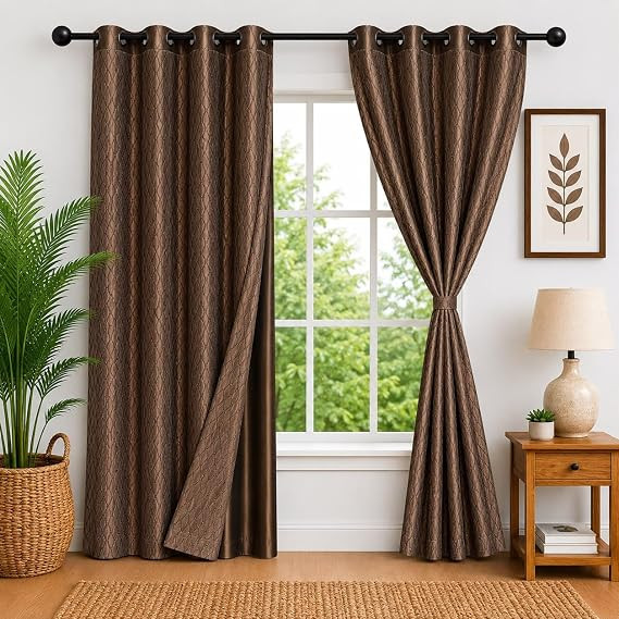 TA  Click to see full view     Door Curtains 7 Feet Long Set of 2 -Dual-Layer Desing| 100% Room Darkening |Curtains for Living Room and Bedroom | 210cmx115cm, Color- (Coffee Brown, 7 Feet Pack of 2)