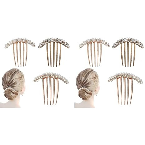 TA 6PCS Pearl Claw Hair Clips Side Comb Rhinestone French Hairpins Metal Decorative Bun Accessories for Women Girls Gift