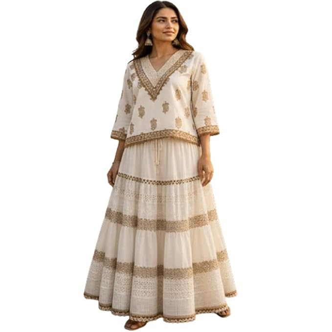 TA Women's and Girl's Summer Fashion Long Size Maxi Skirt with Lace Detail, Drawstring Waist, Boho Style