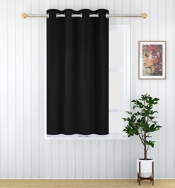 TA Jute Room Darkening Curtains For Window 6 Feet Long | Yarn Weaved Breathable Parda | Modern Parde| Screens With Eyelet Ring | Hypoallergenic Dust Repellent (Black, 1Pc Only)
