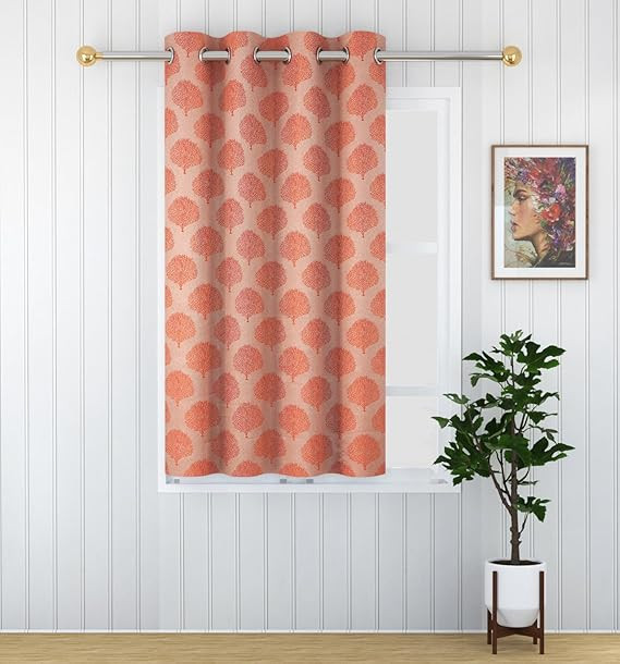 TA Blackout Curtains for Door 6 Feet Long,Big Window Curtain Premium Polyester Grommet Weaved Parda,Latest Modern Parde for Living Room Bedroom,Home Jacquard Screens(Orange,1pc Only)