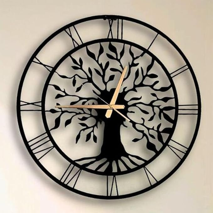 TA Metal Wall Clock for Living Room, Bedroom, Office, Kitchen, Home and Hall, Stylish Designer Latest Big Size Modern Wall Watch for Home Decor Black (Tree of Life, 40 CMS)