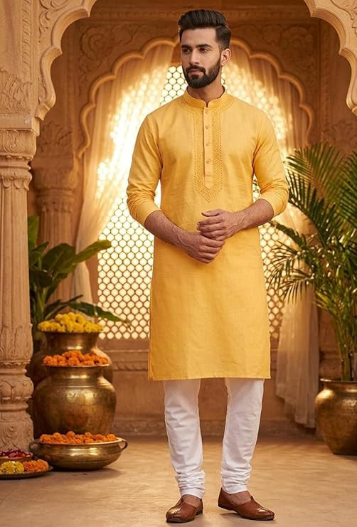 TA  Cotton Kurta Pyjama Set for Men | Solid Long Kurta Pajama – Regular Fit | Traditional Ethnic Outfit for Festive, Wedding & Casual Wear | Men’s Cotton Kurta Set