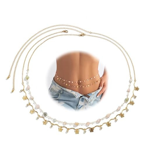 TA 2 PCS Stylish Waist Belt for Women and Girls Jeans Sexy Belly Chain for Hip Dresses Western Kamarbandh Saree Kamar Band Bandh Kamarband Adjustable Body Chains Multilayered Bikini Jewelry Kamarchain Beach Wear (16598kb)
