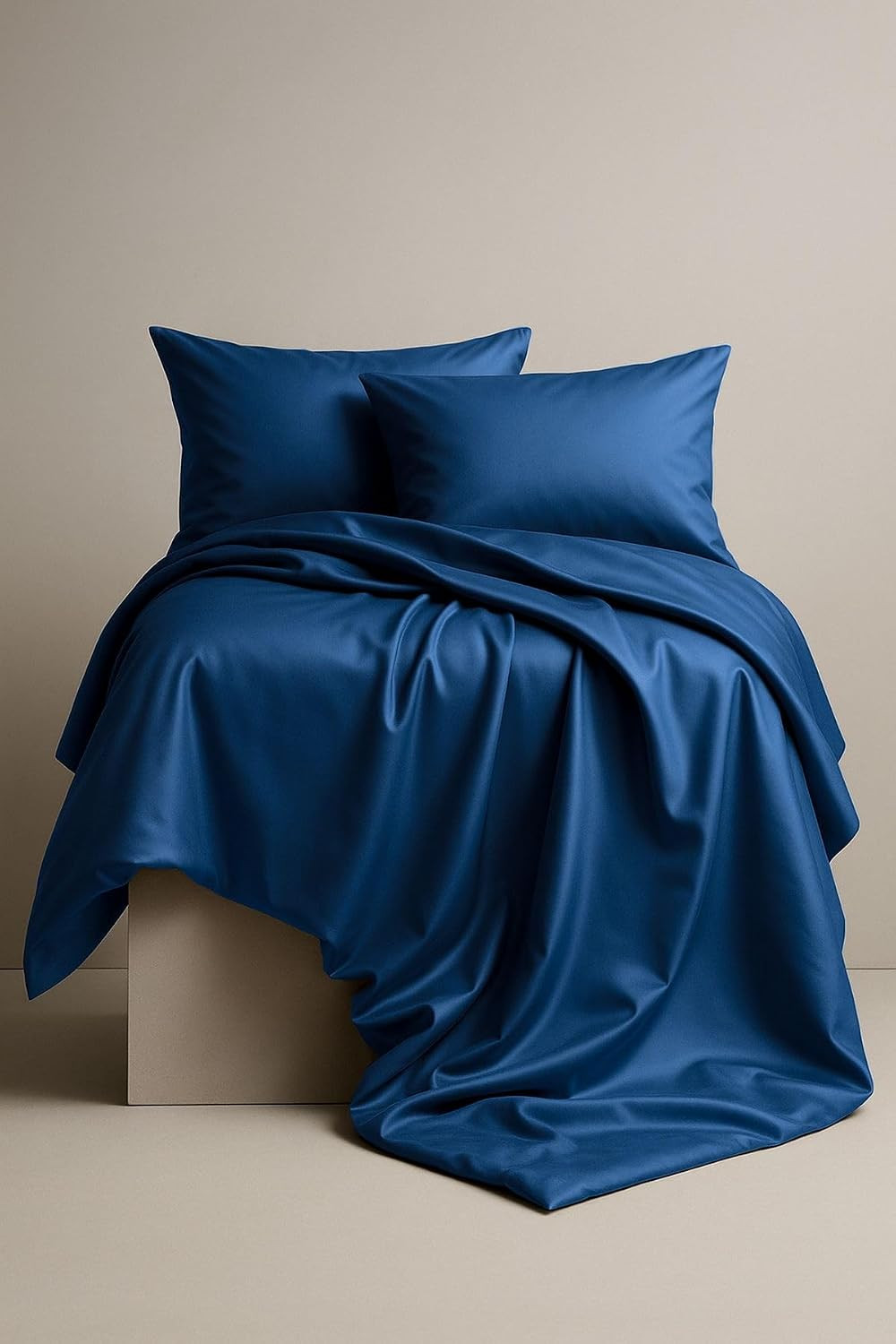 TA Blue King Size Bedsheet 108x108 Inches with 2 Pillow Covers, White Striped Cotton Double Bed Flat Sheet, Soft Breathable Durable Easy Care AllSeason Bedding for Home, Hotel.