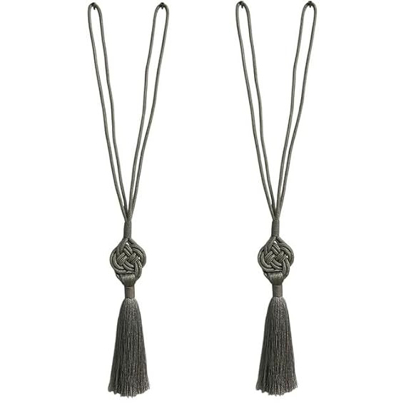 TA Silk Curtain Tieback with Antique Taupe Tassel – Classic Decorative Curtain Holder (Grey)