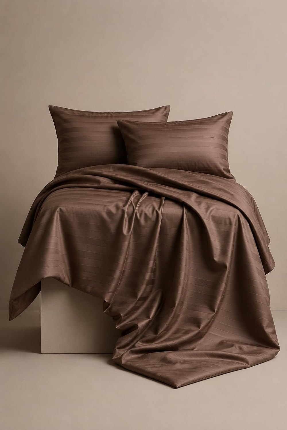 TA (Set of 1)  Brown King Size Bedsheet 108x108 Inches with 2 Pillow Covers, White Striped Cotton Double Bed Flat Sheet, Soft Breathable Durable Easy Care AllSeason Bedding for Home, Hotel.