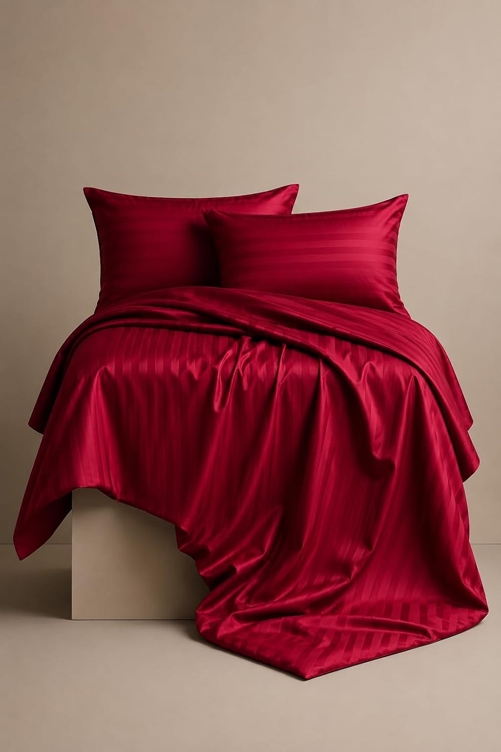 TA (Set of 1) Red King Size Bedsheet 108x108 Inches with 2 Pillow Covers, Striped Cotton Double Bed Flat Sheet, Soft Breathable Durable Easy Care AllSeason Bedding for Home, Hotel.