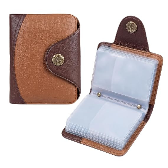 TA Leather Card Holder Wallet for Men & Women | 10 Transparent Card Slots | Compact Snap Button Card Organizer | Chocolate & Brown