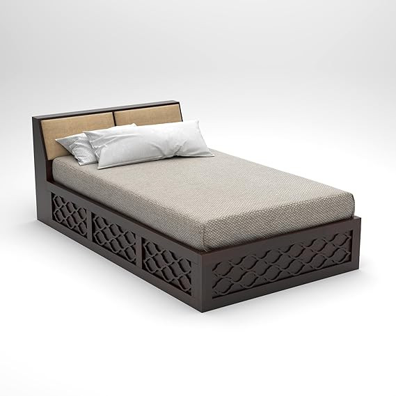 TA Wooden Storage Bed with Hydraulic Lift, Single Large Size (80x50x33 inch), Sheesham Wood, Bedroom Living Room Bed for Home Hotels -(Natural Finish) 1 Year Warranty (Walnut)