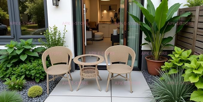 TA Garden Patio Seating Chair and Table Set Outdoor Balcony Garden Coffee Table Set Furniture with Table and Chairs Set (D-12 Honey, 2 Seater)