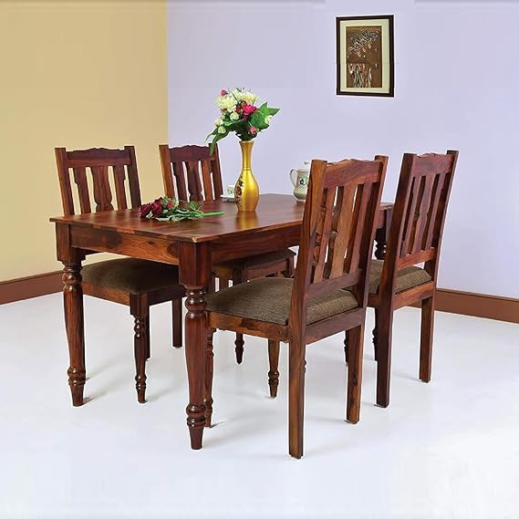 TA Dining Table 4 Seater with Cushion Chair  Wood Four Seater Wooden Dining Room Set Dinner Table