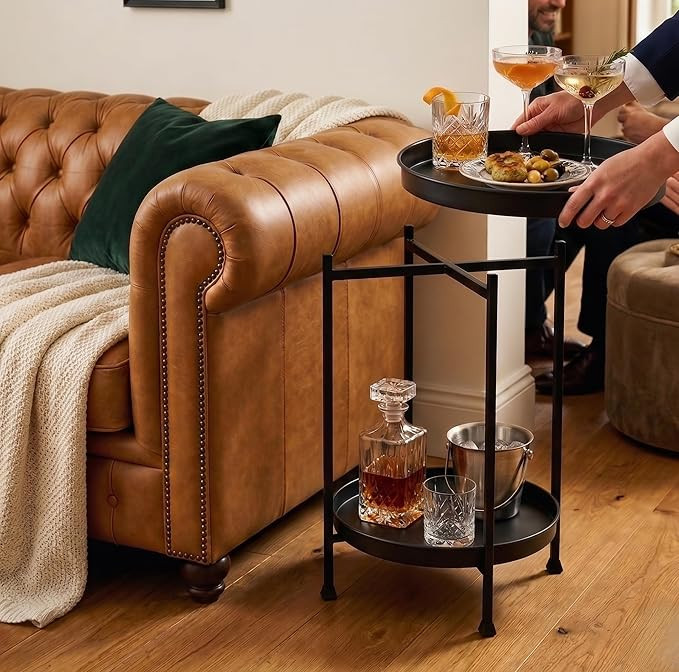 TA  CAR-O-BAR Multipurpose Folding Bar Stool with Detatchable Serving Trays | Side Table with 2 Black Trays for Bar, Coffee, Home and Office | Multipurpose Retro Bar Corner for Home