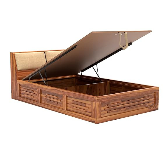 TA Solid Sheesham Wood Armania Single Size Bed with Hydraulic Storage Bed for Bedroom Living Room Solid Wooden Furniture Bed for Home Hotels -(Natural Finish) 1 Year Warranty (Natural)