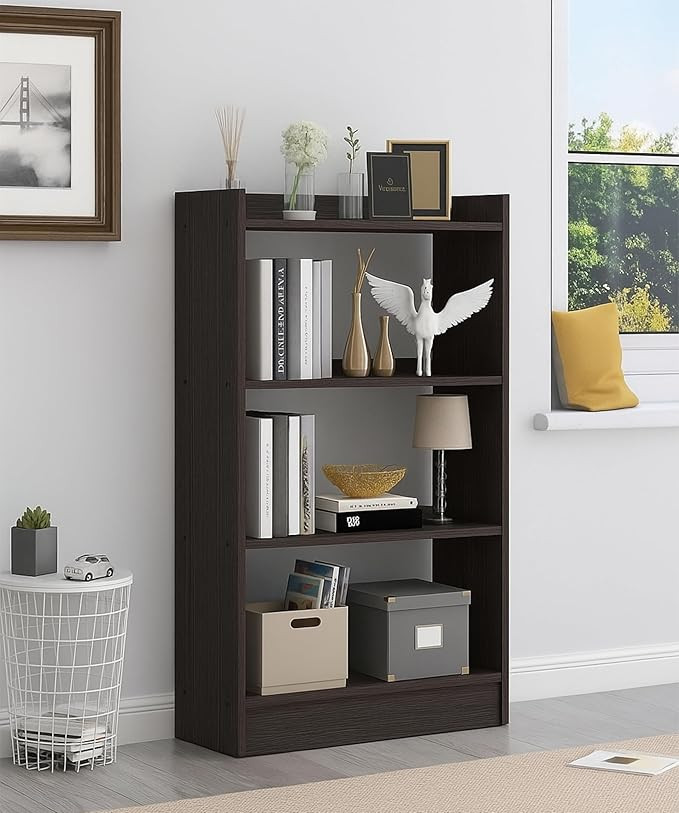 TA Wooden Large Open Bookshelf Multipurpose for Home Rack Showcase Organizer for Living Room I Study Room I 4-Tier I Finish-Suede DIY (Wenge) 61x24 x 91 cm