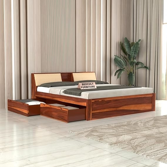 TA Solid Sheesham Wood Wooden Bed for Bedroom (King, Liam with Storage)
