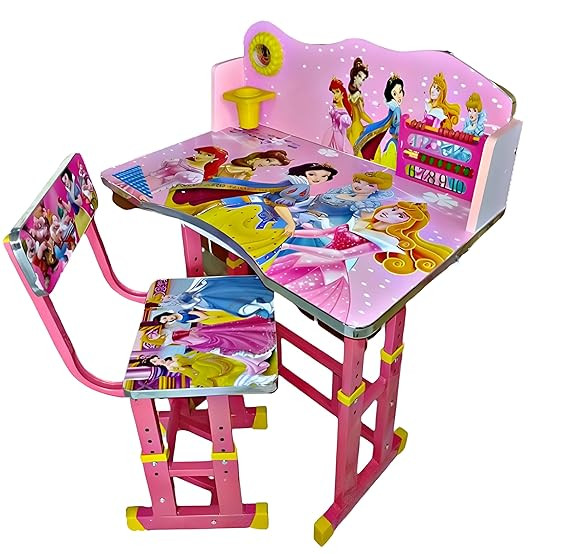TA Kids Study Table and Chair Set, Height Adjustable (Pink), MDF Multifunctional Baby Desk Chair
