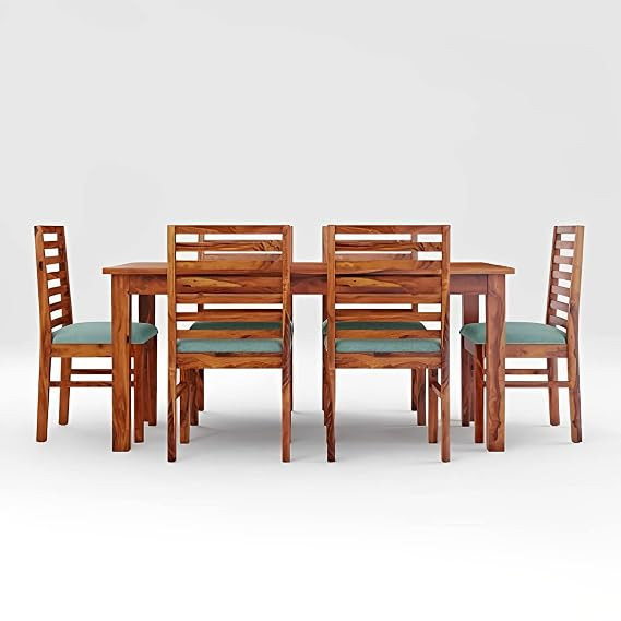 TA Wood Six Seater Dining Table Set for Dining Room | Finish Color (Honey Finish)