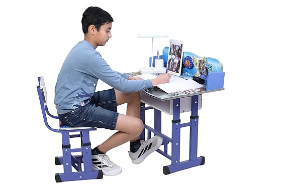 TA Kids Functional Desk Chair Set 3-12years Boys Girls/Kids Study Table with Height Adjustable/Study Table with Bookholder, LED Lamp, Storage Box (Blue)