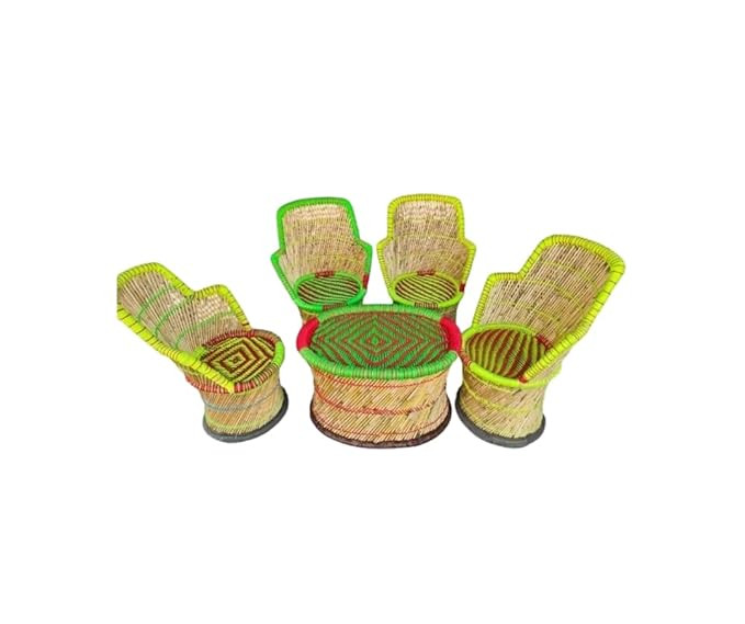 TA Handcrafted Wicker Cane Balcony Tea Set Combo with 4 Chairs and 1 Table | Eco Friendly Waterproof Sustainable Outdoor and Indoor Furniture Set for Home Garden Terrace and Patio