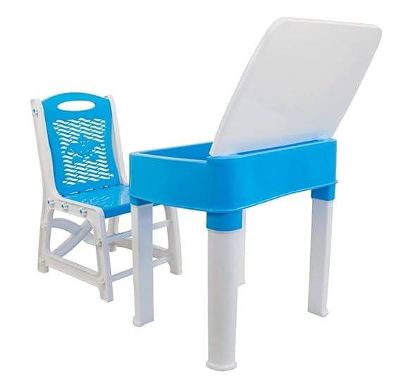 TA  Kids Functional Desk Chair Set 3-12years Boys Girls/Kids Study Table with Height Adjustable/Study Table with Bookholder (White & Sky Blue)
