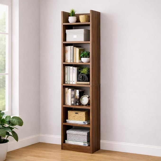 TA Book Shelf for Home Library with Assembly | Laminated Engineered Wood Storage Rack for Living Room, Office, Kitchen, Bedroom (Walnut, 6 Layer)