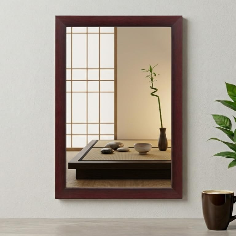 TA Vishka Furniture Sunmica Finish Wall Mirror for Dressing,Bathroom,Hallway,Washbesin,Full Length Mirror Fiber Wood Made (Size 16X24 Inch)
