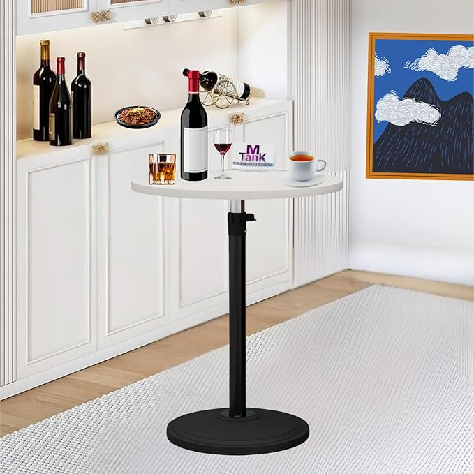 TA  Height Adjustable Round Bar Table – Modern Bistro Pub Table with Metal Base, Small High Top Cocktail Table for Home, Kitchen, Party, and Cafe – White & Black Finish (Mid-Century Modern)