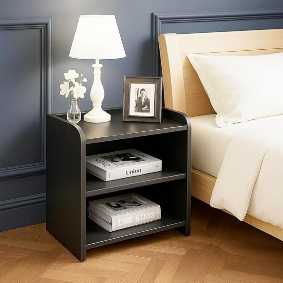 TA Wooden Bedside Table for Bedroom | Modern Side Table & Nightstand | Bed Side Table with Storage Shelf | Small Wooden Table for Living Room & Home Decor (Wenge Brown)