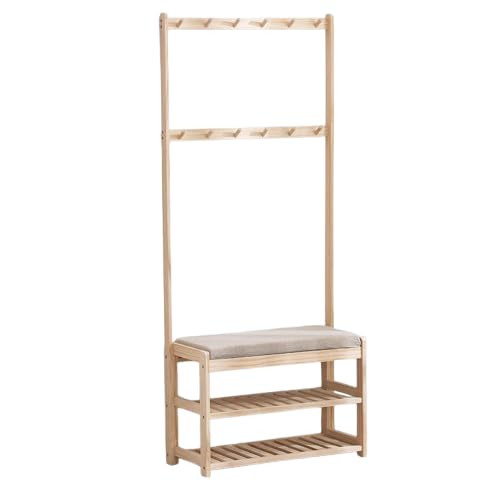 TA Teak Wooden Storage Bench with Coat Rack –Teak Wooden Entryway Organizer with Hooks, Shoe Storage, and Seat | Ideal for Hallway, Foyer, or Mudroom