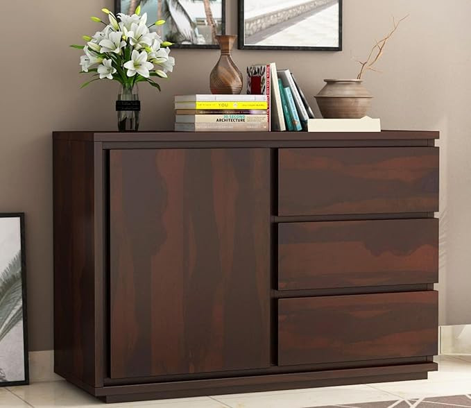TA Solid Sheesham Wood Wooden Chest of Drawers with Drawer Storage | Multipurpose Storage Cabinet Rack for Bedroom Home Living Room (Walnut, 1Door 3Drawer)