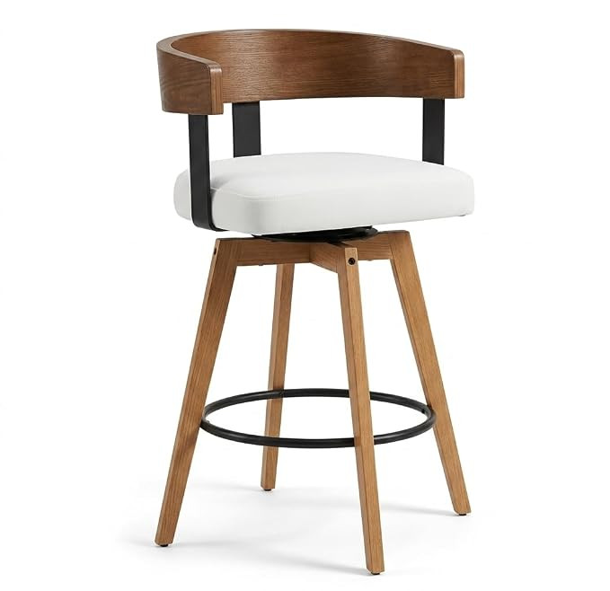 TA  Swivel Bar Stool with Cushioned Seat, Solid Sheesham Wood Counter Height Chair for Kitchen and Living Room