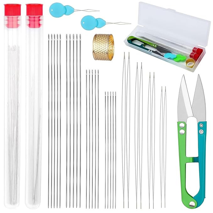 Metal 28Pcs Beading Needles Set,20 PcsTA  Long Straight Beading Thread Needles & 8 Pcs Big Eye Needles with Needle Bottle,Thimble,Needle Threaders for Bracelets & Jewelry Making,Assorted
